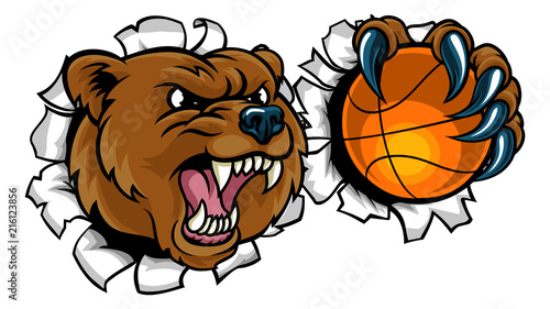 Bear Holding Basketball Ball Breaking Background