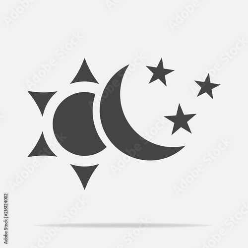 Sun and moon with stars vector icon. The symbol of the change of day and night. Layers grouped for easy editing illustration. For your design.