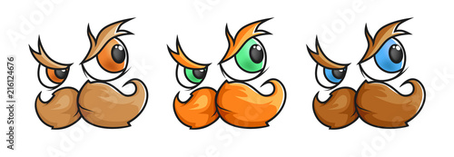 Cartoon Muctached Face 3 versions. Isolated vector objects