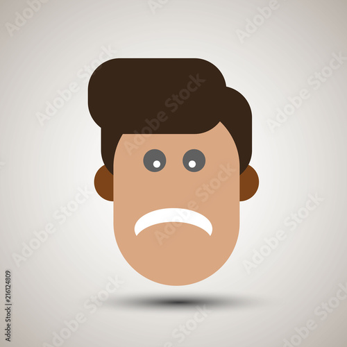 Sad or disappointed Man laugh or smile, emoji isolated flat vector icon