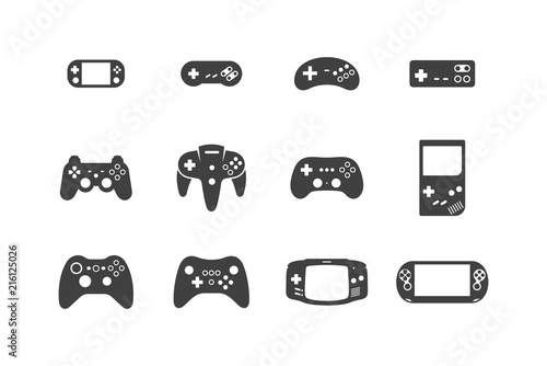 Video games joystick icons set. Silhouette Black. isolated on white background photo