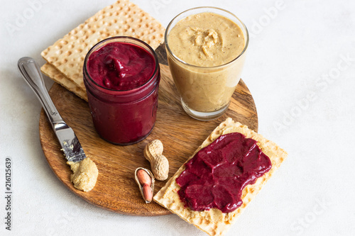 Peanut butter and jelly with crisp bread