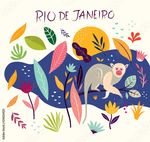 Cartoon vector illustration with little monkey