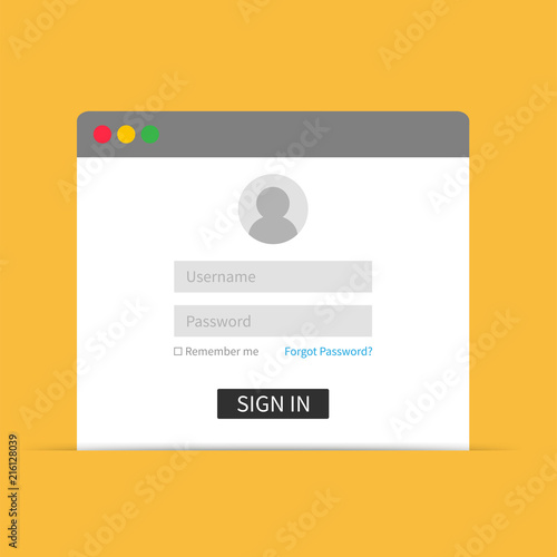 Login interface, username and password. Vector illustration template for web design