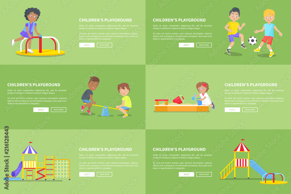 Fototapeta premium Children Having Fun on Playground Web Banner.