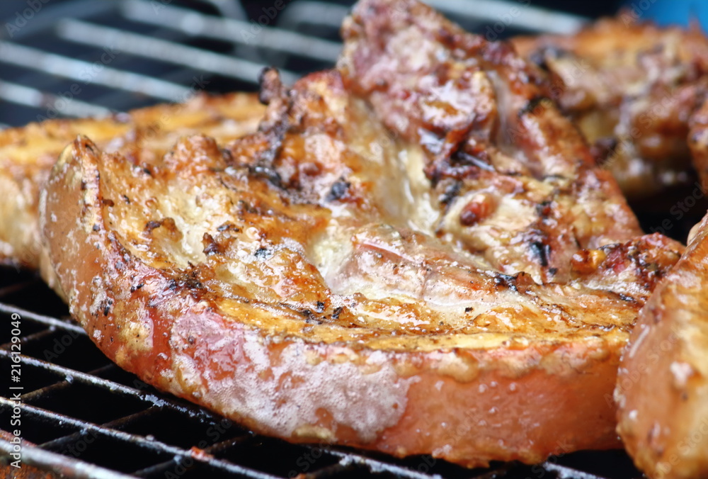 delicious food pork grilling on hot charcoal delicious food pork grilling on hot charcoal