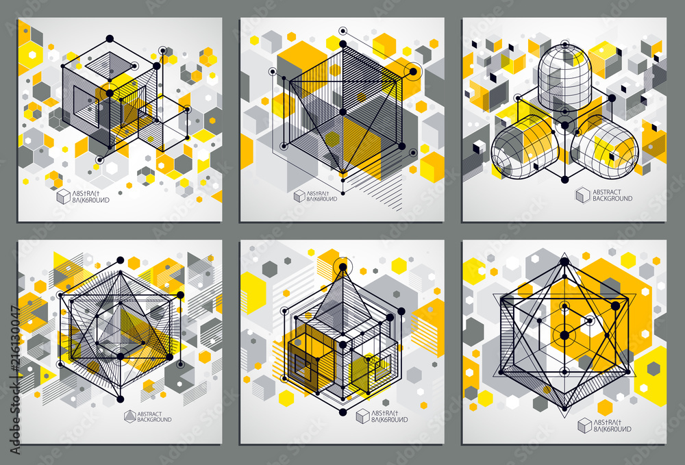 Abstract geometric vector yellow backgrounds set with cubes and other ...