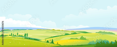 Obraz na plátně Fields and Meadows Panorama Landscape Background