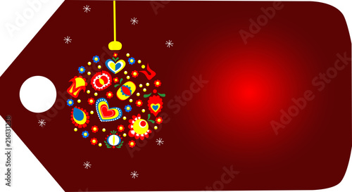 Christmas bulb made of folk motives. Illustration, flowers.