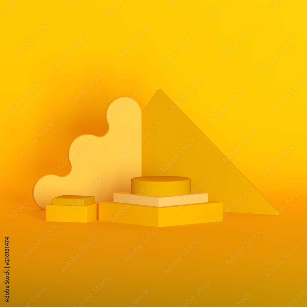 Minimalistic Yellow 3D Stage With Basic Shapes