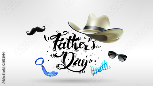 Happy Father’s Day greeting card, banner design with lettering, typography or Calligraphy in three-dimensional style