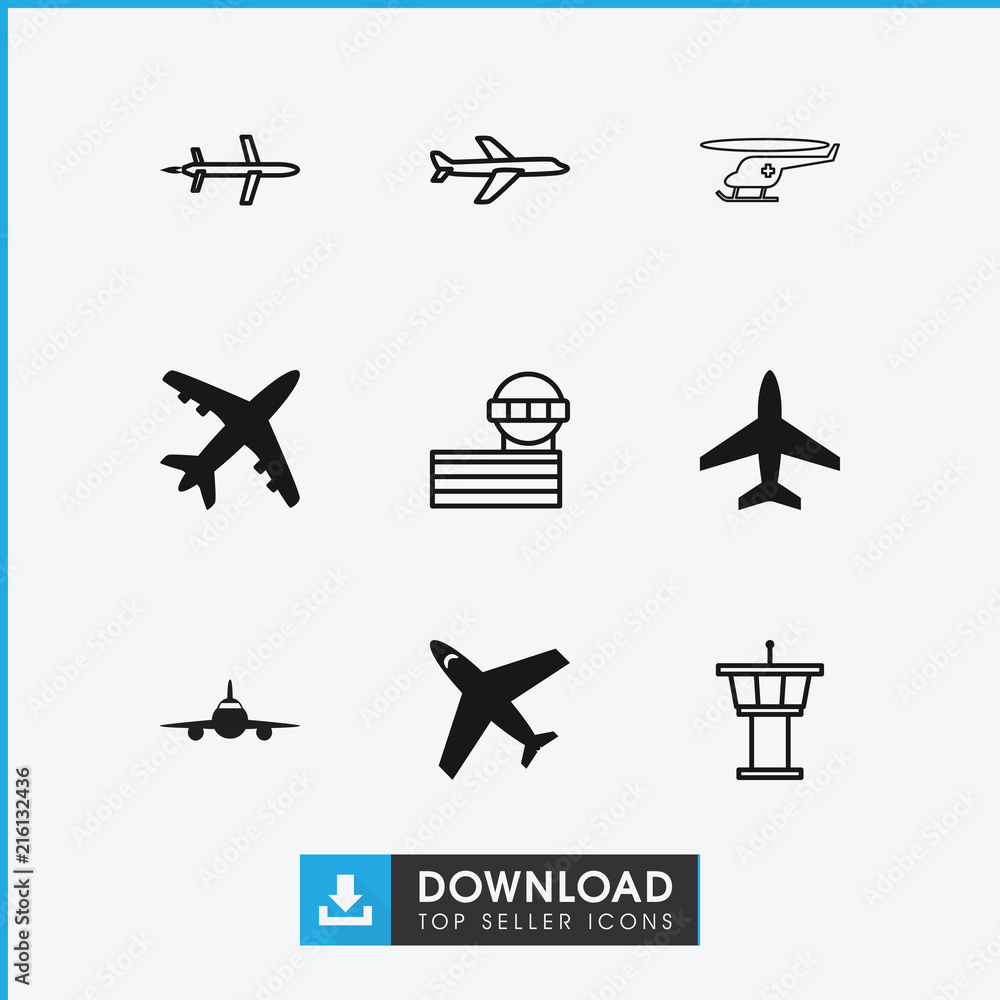 Collection of 9 jet filled and outline icons
