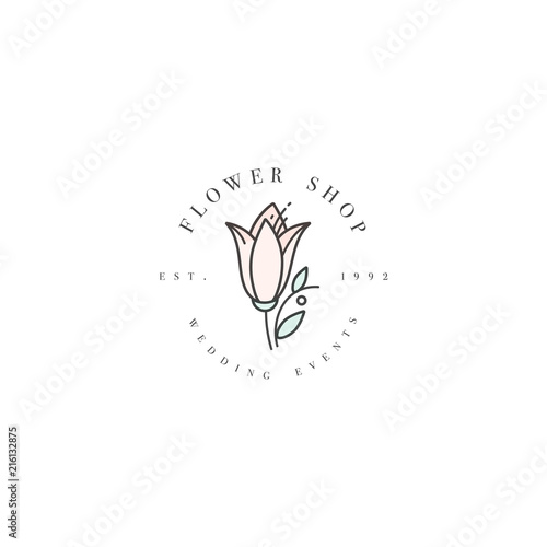 Vector template logo or emblem - floral boutique- lily flower. Logo in trendy linear style.