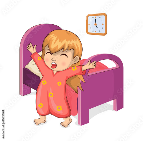 Girl Waking Up From Sleep Vector Illustration