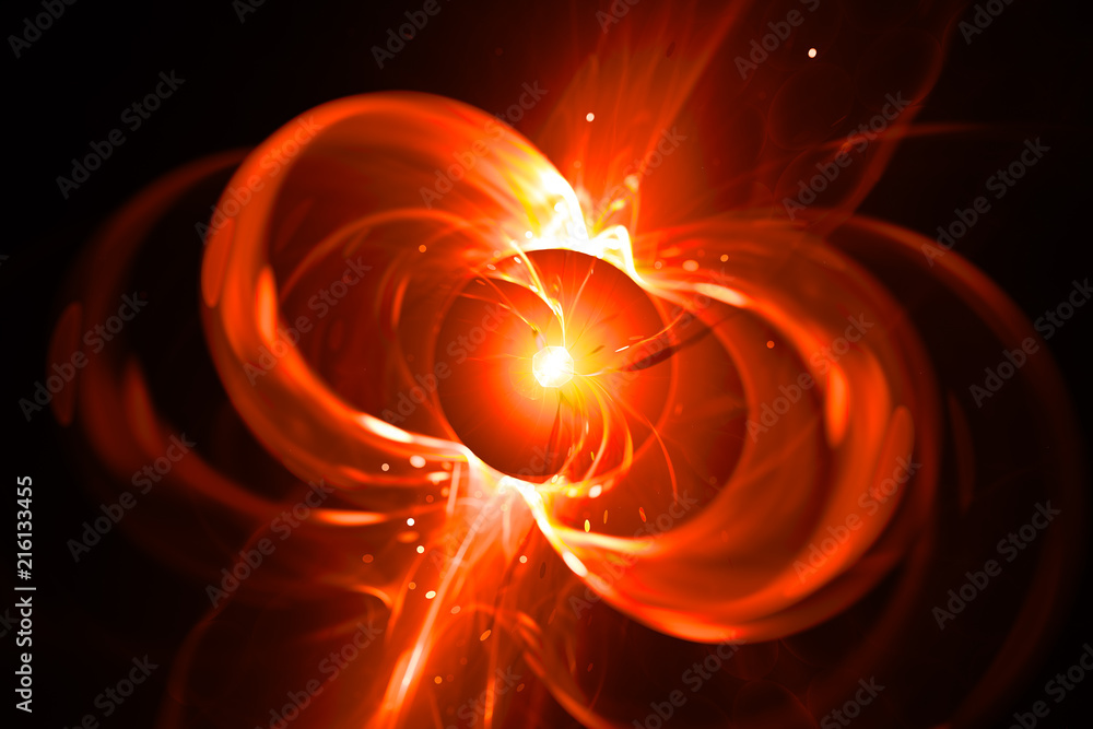Fototapeta premium Fiery glowing spinning neutron star