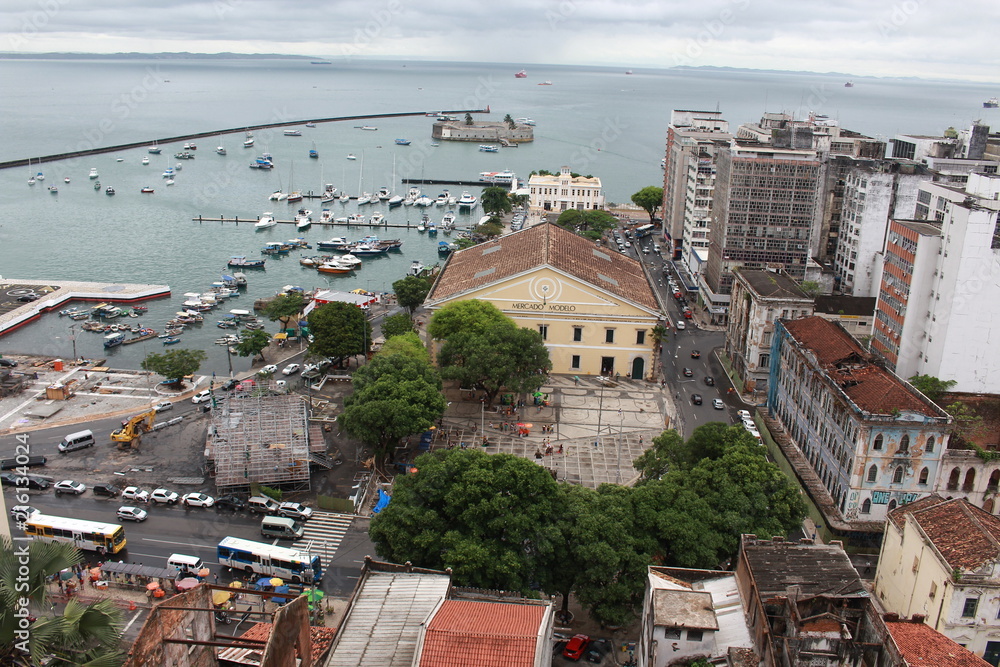 Obraz premium city, panorama, view, architecture, urban, panoramic, sky, skyline, cityscape, building, town, landscape, travel, sea, europe, blue, buildings, bay, house, old, tourism, aerial, spain, street, summer