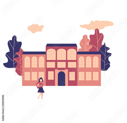 Flat style. Back to school! Cute school girl. Vector illustration. EPS10