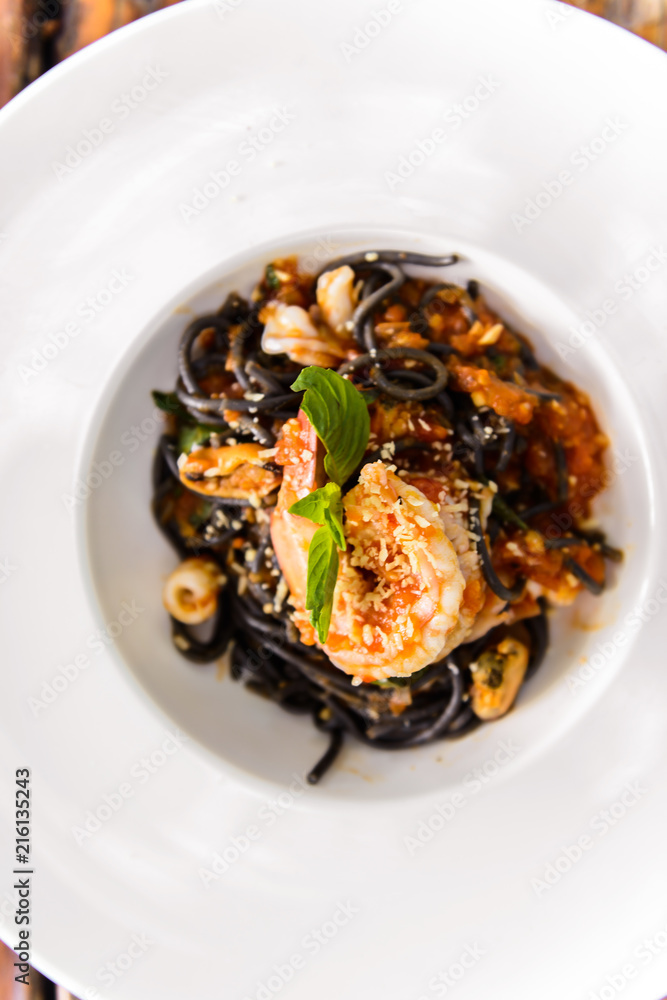 Black spaghetti with seafood Black spaghetti with seafood
