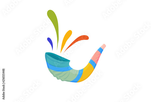 Vector illustration for Yom Kippur and Rosh Hashanah: shofar or Yom Kippur Horn isolated. Great as Holiday banner, postcard, greeting template.