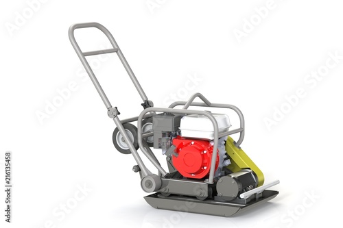 3D modeling of a construction vibration plate with a two-stroke internal combustion engine.
