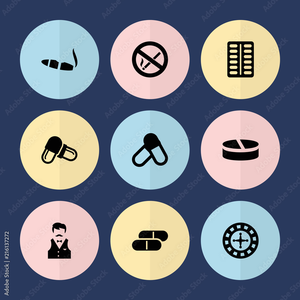 Set of 9 addiction filled icons