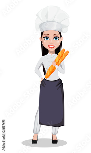 Beautiful baker woman in professional uniform