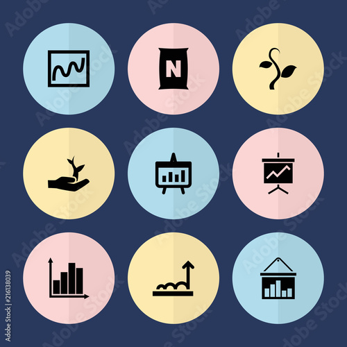 Set of 9 growing filled icons