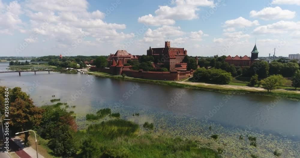 Aerial View Of Teutonic Order Castle In Malbork. Flying Towards Aerial View Of Teutonic Order Castle In Malbork. Flying Towards