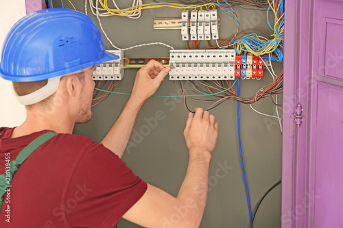 Electrician repairing distr...