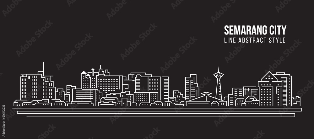Cityscape Building Line art Vector Illustration design - Semarang city