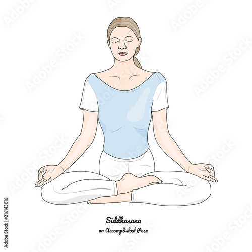 Siddhasana or Accomplished Pose with Chin Mudra. Yoga Practice. Vector.