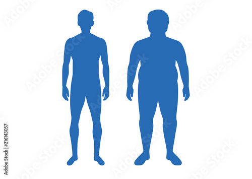 Silhouette of difference body between shapely man and fat. Illustration about anatomy compare.
