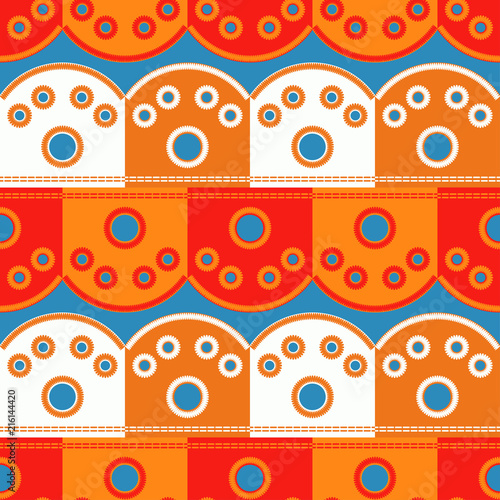 Seamless background with satin stitch embroidery. Traditional ornament. Rustic pattern. Textile rapport.