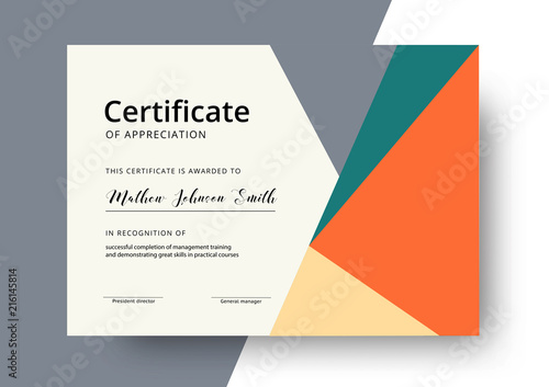 Certificate of appreciation template design. Elegant business diploma layout for training graduation or course completion. Vector background illustration.