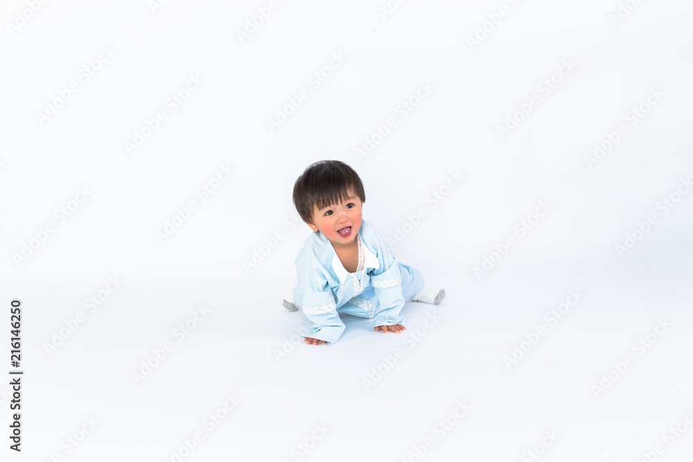 cute cheerful crawling baby boy isolated on white background cute cheerful crawling baby boy isolated on white background