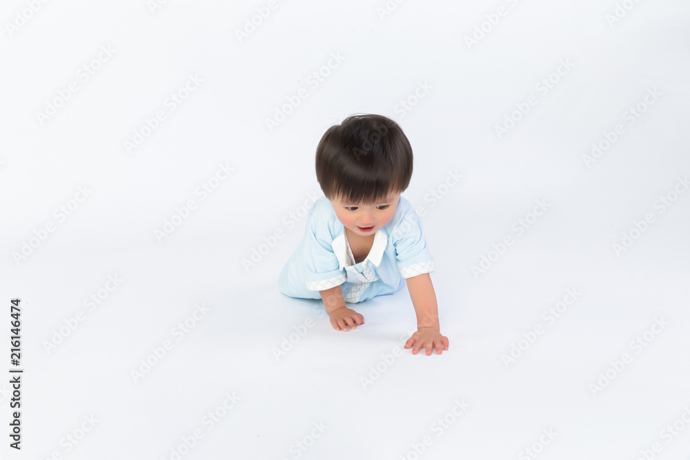 cute cheerful crawling baby boy isolated on white background cute cheerful crawling baby boy isolated on white background