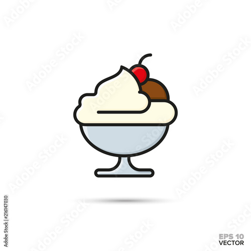 Ice cream sundae bowl vector filled line icon