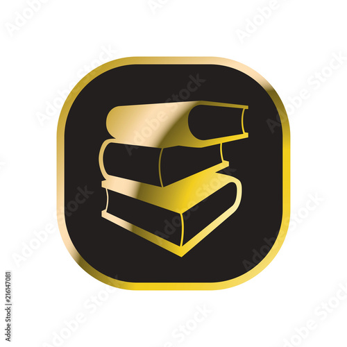 icon with three stack books in gold and black vector drawing
