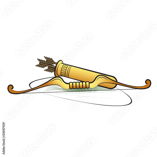 ancient bow and arrow on smooth shadow vector drawing