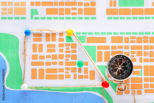 City map with pushpins and ...