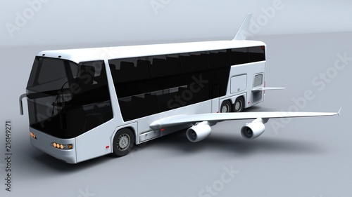 3D illustration of Super high speed bus with aircraft wings