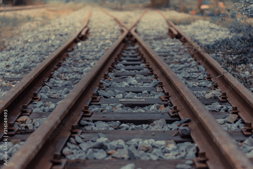 The Old train tracks used since World War II -Shallow depth of f The Old train tracks used since World War II -Shallow depth of f