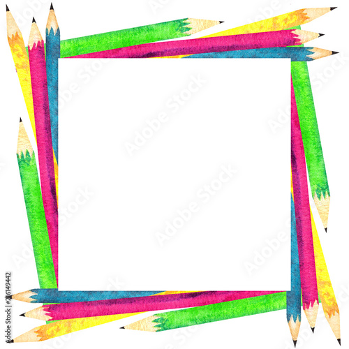 Back to school theme, watercolor elements frame