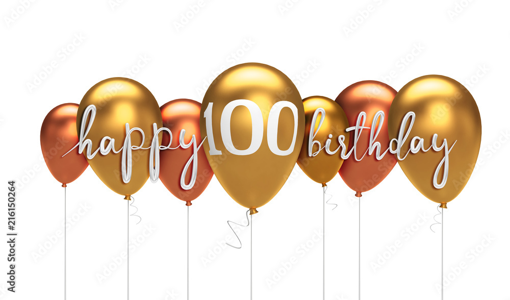 Εκτύπωση καμβά Happy 100th birthday gold balloon greeting background