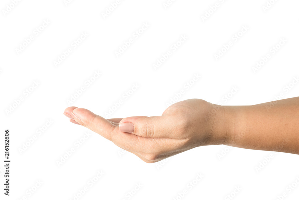 Empty female hand carrying isolated on white background with clipping path. Empty female hand carrying isolated on white background with clipping path.