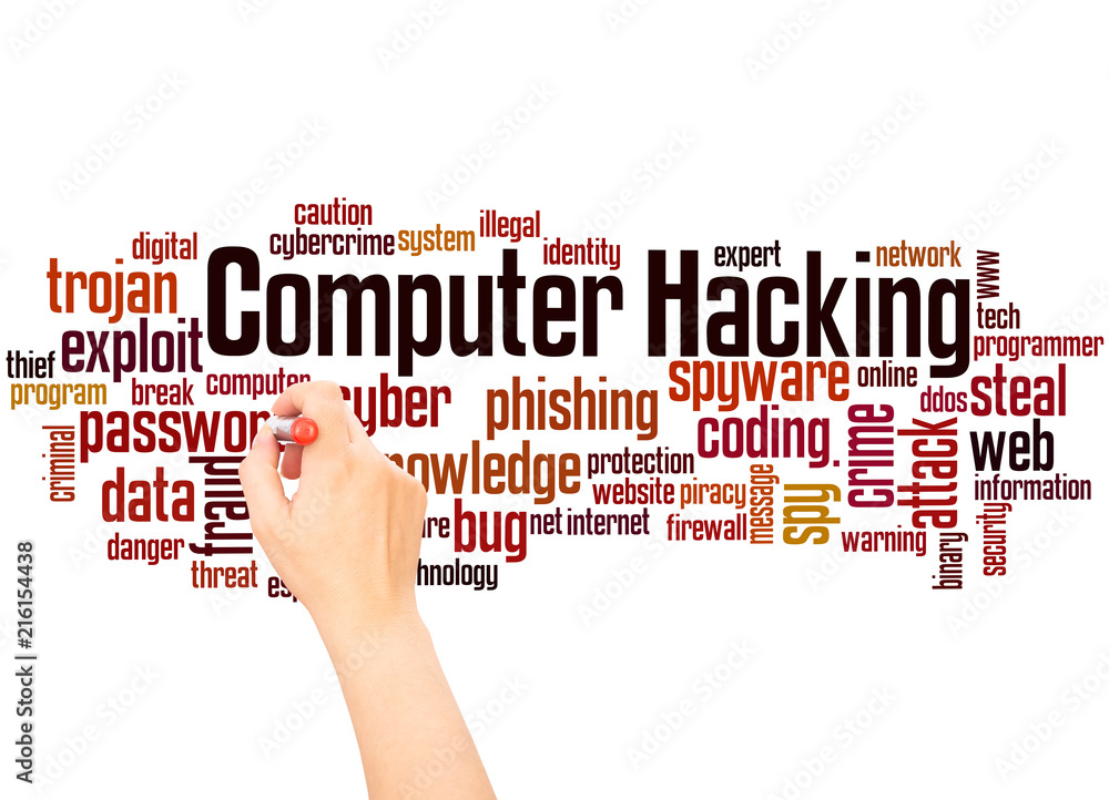 Computer hacking word cloud hand writing concept Computer hacking word cloud hand writing concept