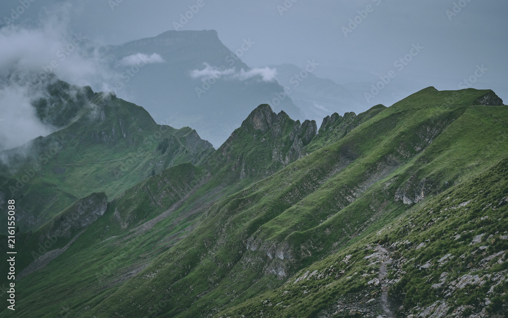 scary steep mountain scenery in swiss alps brienzer rothorn switzerland