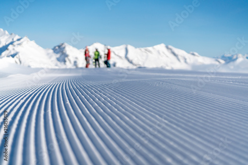 Groomed ski piste in Stubnerkogel, Gastein, Salzburg, Austria photo