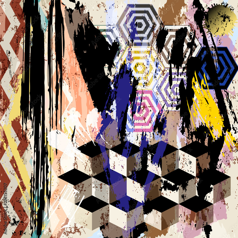 Fototapeta premium abstract background composition, with strokes, splashes and geometric lines