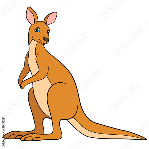 Cartoon animals. Cute beautiful kangaroo smiles.